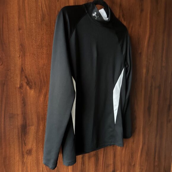 Under Armour Cold Gear Large Shirt Long Sleeve Mock Neck Black and White Fitted - Picture 3 of 6